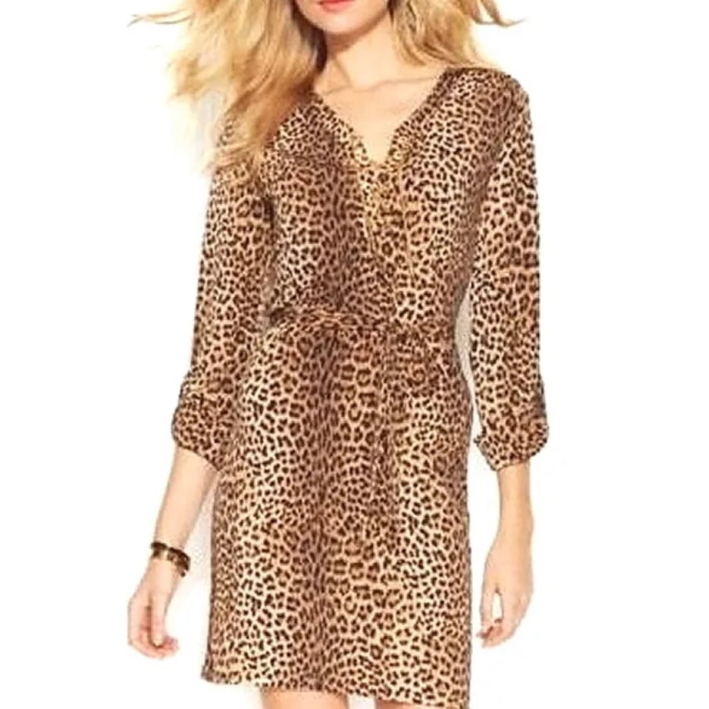 Michael Kors Cheetah Print Leopard Print Chain Lace-Up Mini Dress (size M)
